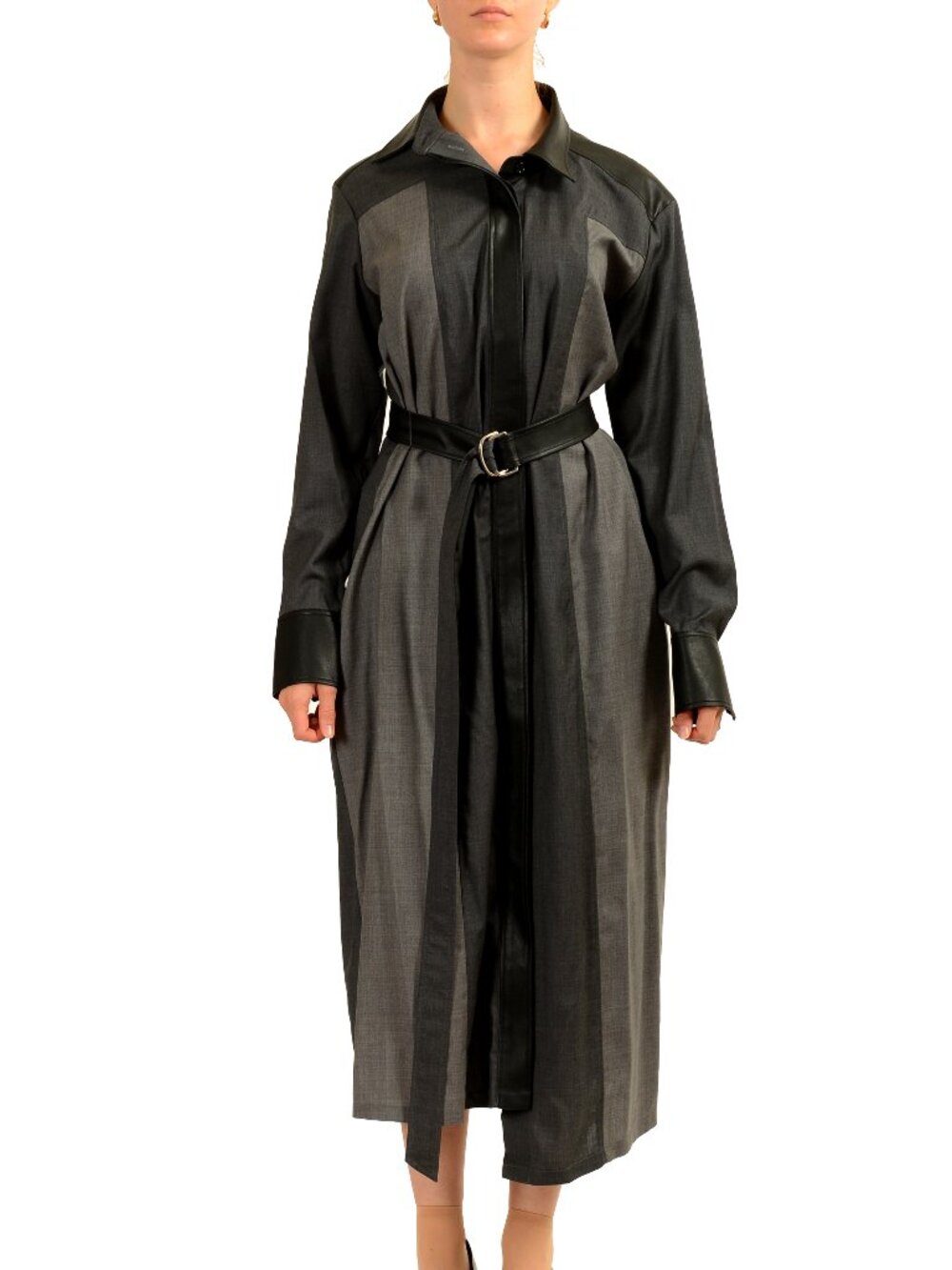Hugo Boss Women's "Deluta" Button Down Belted 100% Wool Dress US S IT 40